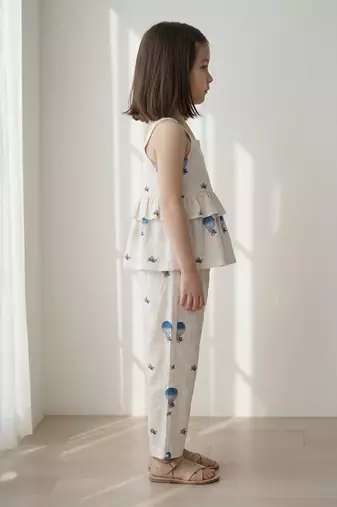 White air balloon printed cotton co ord set