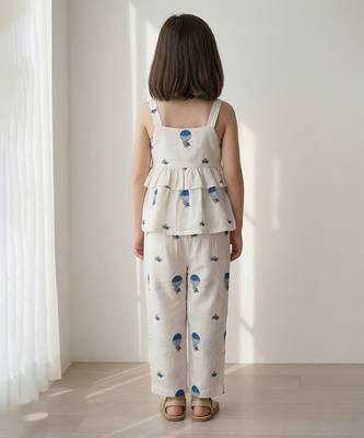 White air balloon printed cotton co ord set 3