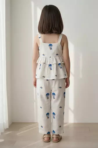 White air balloon printed cotton co ord set
