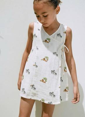 White jungle safari printed cotton angrakha dress 1