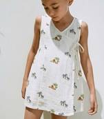White jungle safari printed cotton angrakha dress