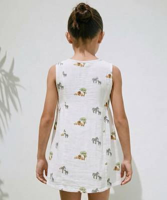 White jungle safari printed cotton angrakha dress 2