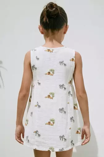 White jungle safari printed cotton angrakha dress