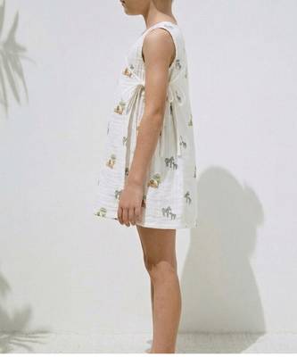 White jungle safari printed cotton angrakha dress 3