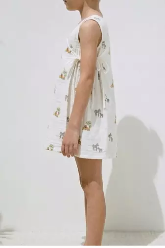 White jungle safari printed cotton angrakha dress