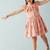 Peach printed ruffle collar cotton dress