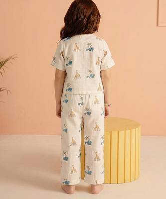 Off white printed cotton co ord set 3
