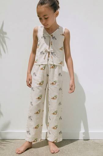 Off white printed cotton luna co ord set