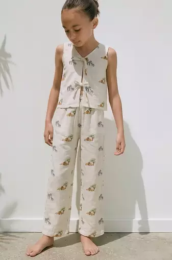 Off white printed cotton luna co ord set