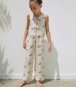 Off white printed cotton luna co ord set
