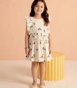 Off white lion safari printed cotton bow dress