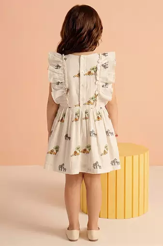 Off white lion safari printed cotton bow dress