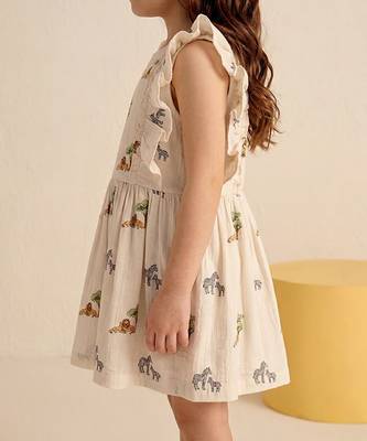 Off white lion safari printed cotton bow dress 3