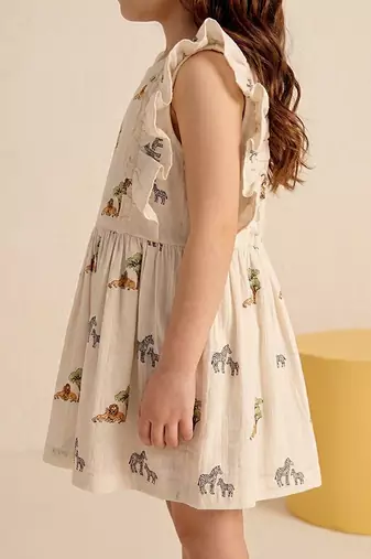 Off white lion safari printed cotton bow dress
