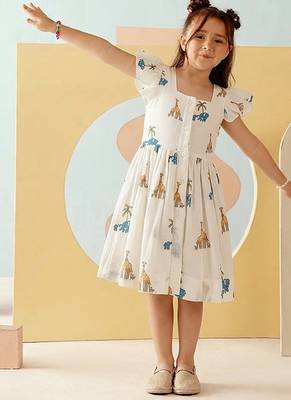 White printed cotton gathered dress 1