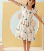 White printed cotton gathered dress