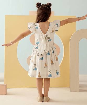 White printed cotton gathered dress 2