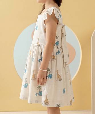 White printed cotton gathered dress 3