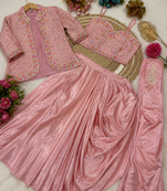 Light Pink Color Embroidery Multi Thread And Sequence Work Satin Saree
