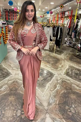 Light Pink Color Embroidery Multi Thread And Sequence Work Satin Saree