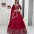 Red Vichitra silk lehenga choli set featuring intricate sequins and thread embroidery