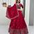 Red Vichitra silk lehenga choli set featuring intricate sequins and thread embroidery
