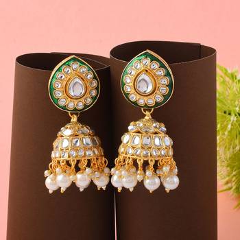 Beautiful White Color Meena Work Kundan Earrings 1