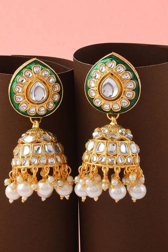 Beautiful White Color Meena Work Kundan Earrings