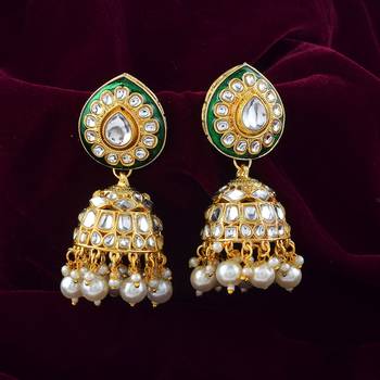 Beautiful White Color Meena Work Kundan Earrings 2