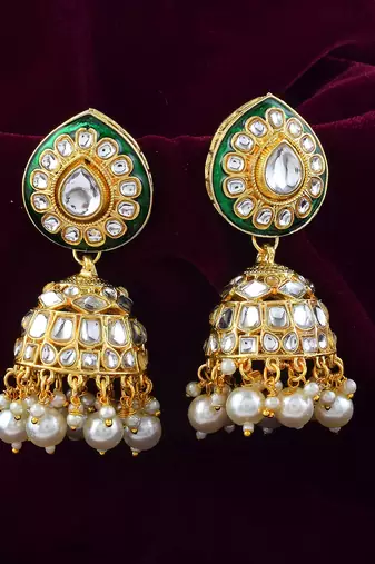 Beautiful White Color Meena Work Kundan Earrings