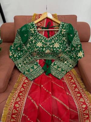 Red Color Embroidery And Sequence Work Organza Saree 3