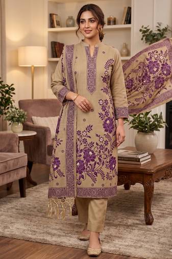 Muga cotton jamdani salwar suit dress material with pichwai weaving on top and dupatta with bottom
