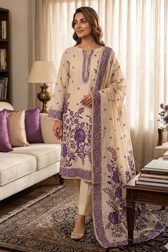 Muga cotton jamdani salwar suit dress material with pichwai weaving on top and dupatta with bottom