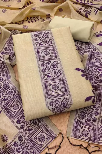 Muga cotton jamdani salwar suit dress material with pichwai weaving on top and dupatta with bottom