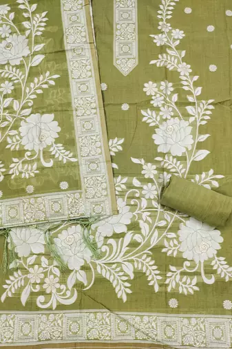 Muga cotton jamdani salwar suit dress material with pichwai weaving on top and dupatta with bottom