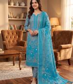 Muga cotton jamdani salwar suit dress material with pichwai weaving on top and dupatta with bottom