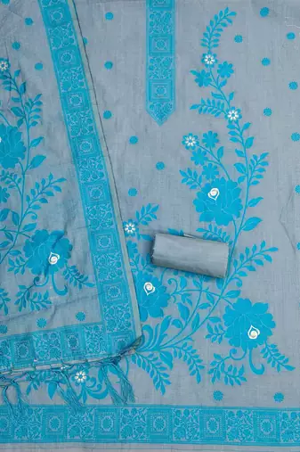 Muga cotton jamdani salwar suit dress material with pichwai weaving on top and dupatta with bottom
