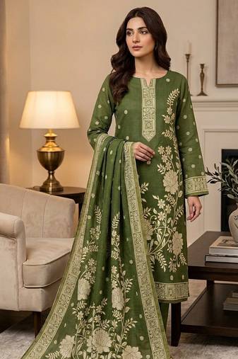 Muga cotton jamdani salwar suit dress material with pichwai weaving on top and dupatta with bottom