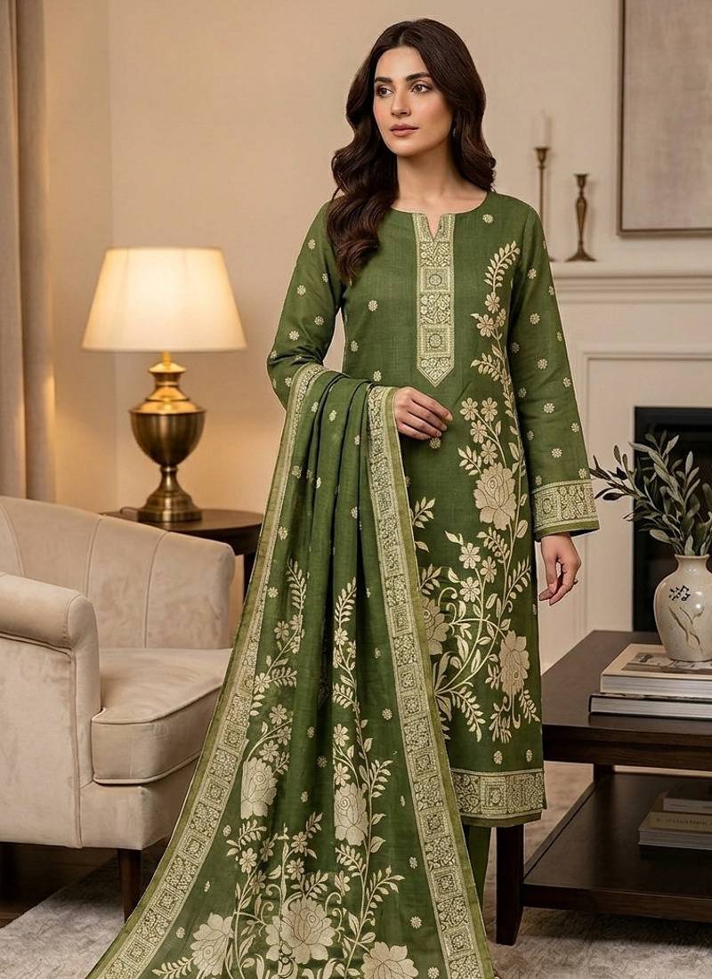 Muga cotton jamdani salwar suit dress material with pichwai weaving on top and dupatta with bottom