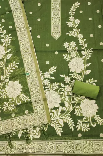 Muga cotton jamdani salwar suit dress material with pichwai weaving on top and dupatta with bottom