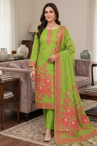 Muga cotton jamdani salwar suit dress material with pichwai weaving on top and dupatta with bottom