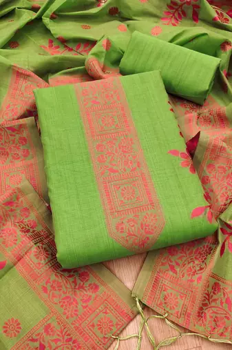 Muga cotton jamdani salwar suit dress material with pichwai weaving on top and dupatta with bottom