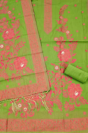 Muga cotton jamdani salwar suit dress material with pichwai weaving on top and dupatta with bottom