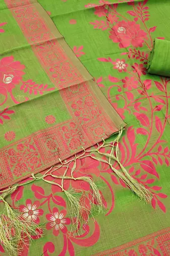 Muga cotton jamdani salwar suit dress material with pichwai weaving on top and dupatta with bottom