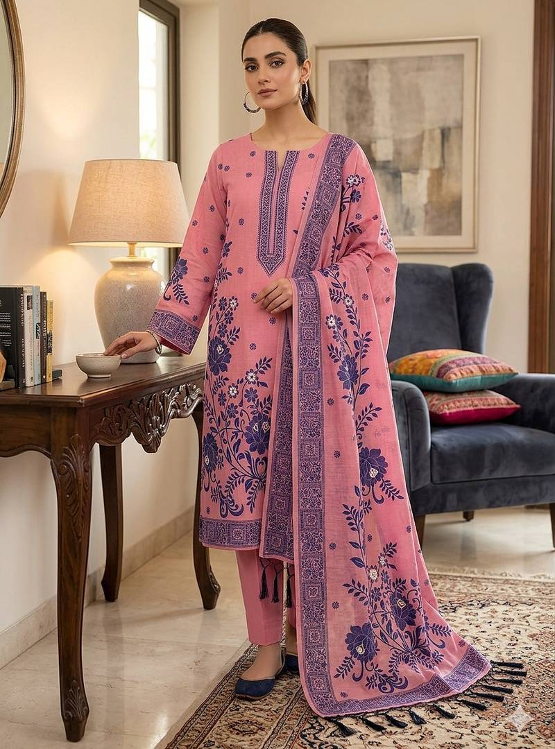 Muga cotton jamdani salwar suit dress material with pichwai weaving on top and dupatta with bottom