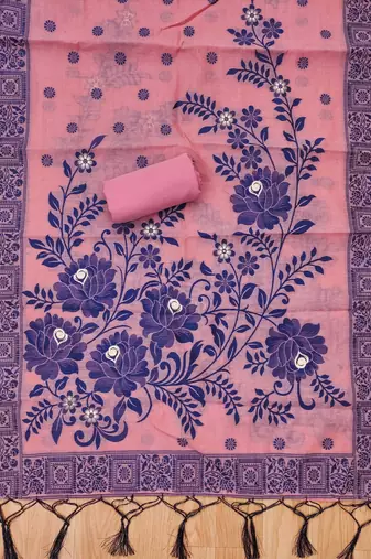 Muga cotton jamdani salwar suit dress material with pichwai weaving on top and dupatta with bottom