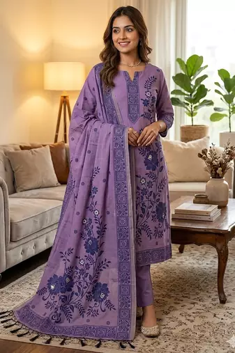 Muga cotton jamdani salwar suit dress material with pichwai weaving on top and dupatta with bottom