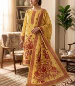 Muga cotton jamdani salwar suit dress material with pichwai weaving on top and dupatta with bottom