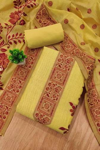 Muga cotton jamdani salwar suit dress material with pichwai weaving on top and dupatta with bottom