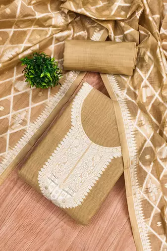Muga cotton jamdani salwar suit dress material with pichwai weaving on top and dupatta with bottom